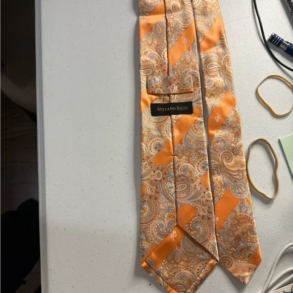 Stefano Ricci Orange and Cream Paisley Tie